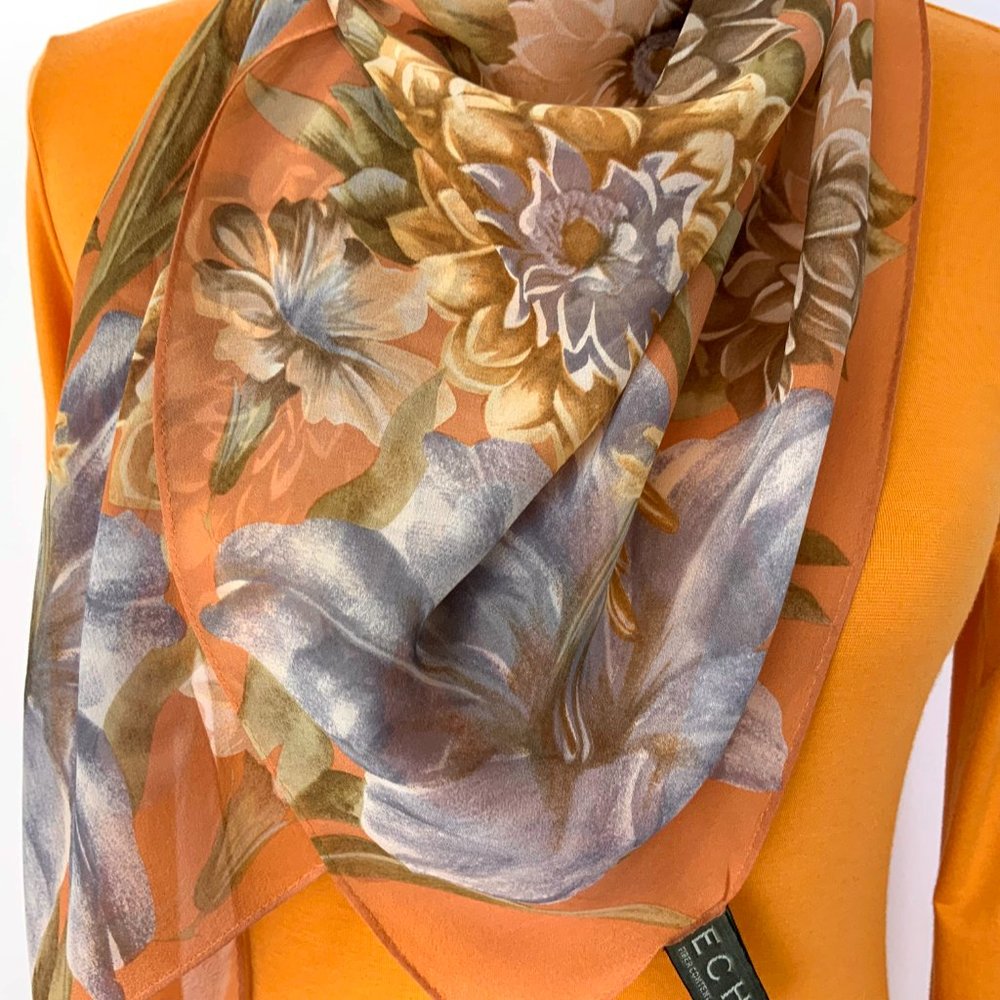 ECHO Silk Chiffon Floral Oblong Scarf Fall Colors - Picture 10 of 16
